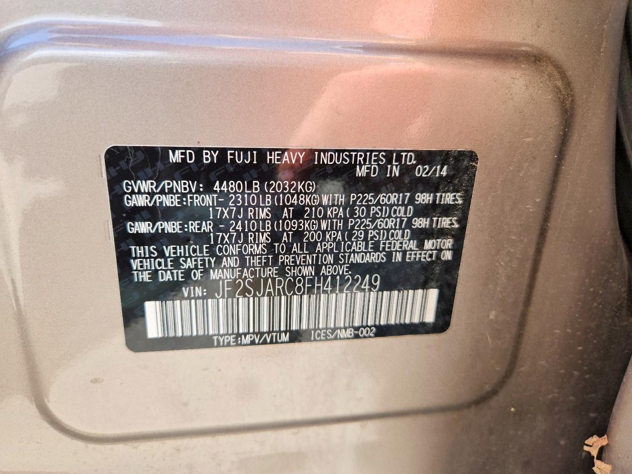 2015 Subaru Forester 2.5i Limited Tan vin: JF2SJARC8FH412249
