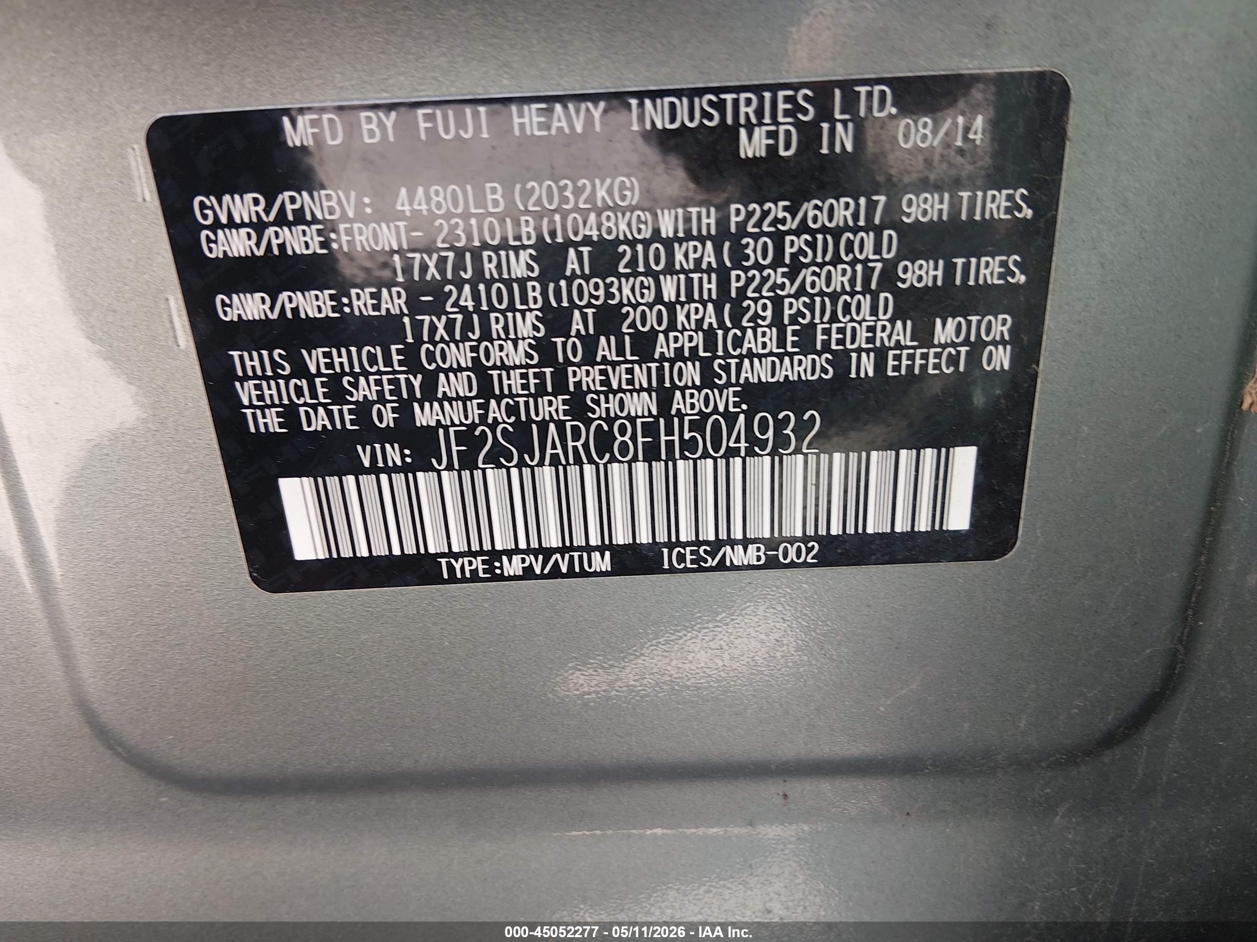 2015 Subaru Forester 2.5i Limited Green vin: JF2SJARC8FH504932