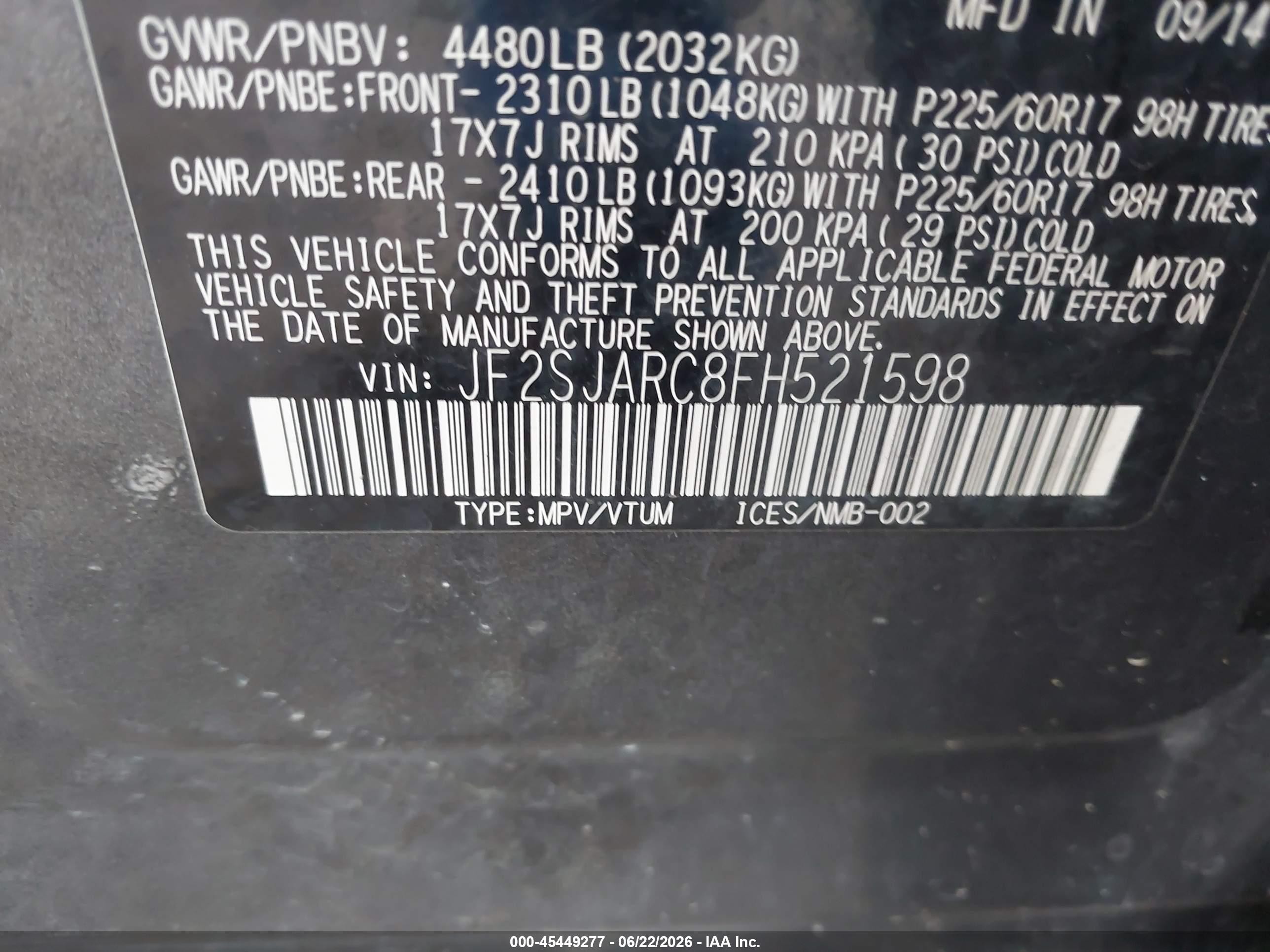 2015 Subaru Forester 2.5i Limited Золотой vin: JF2SJARC8FH521598