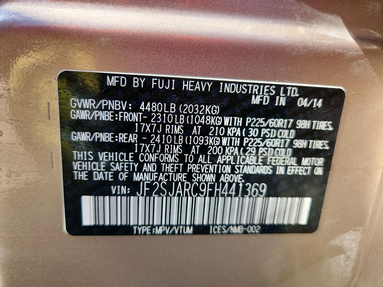 2015 Subaru Forester 2.5i Limited Tan vin: JF2SJARC9FH441369