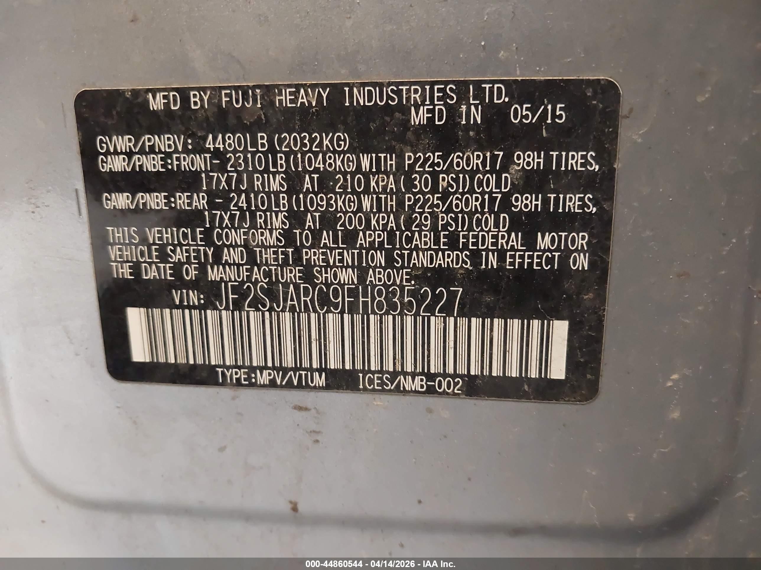 2015 Subaru Forester 2.5i Limited Серебряный vin: JF2SJARC9FH835227