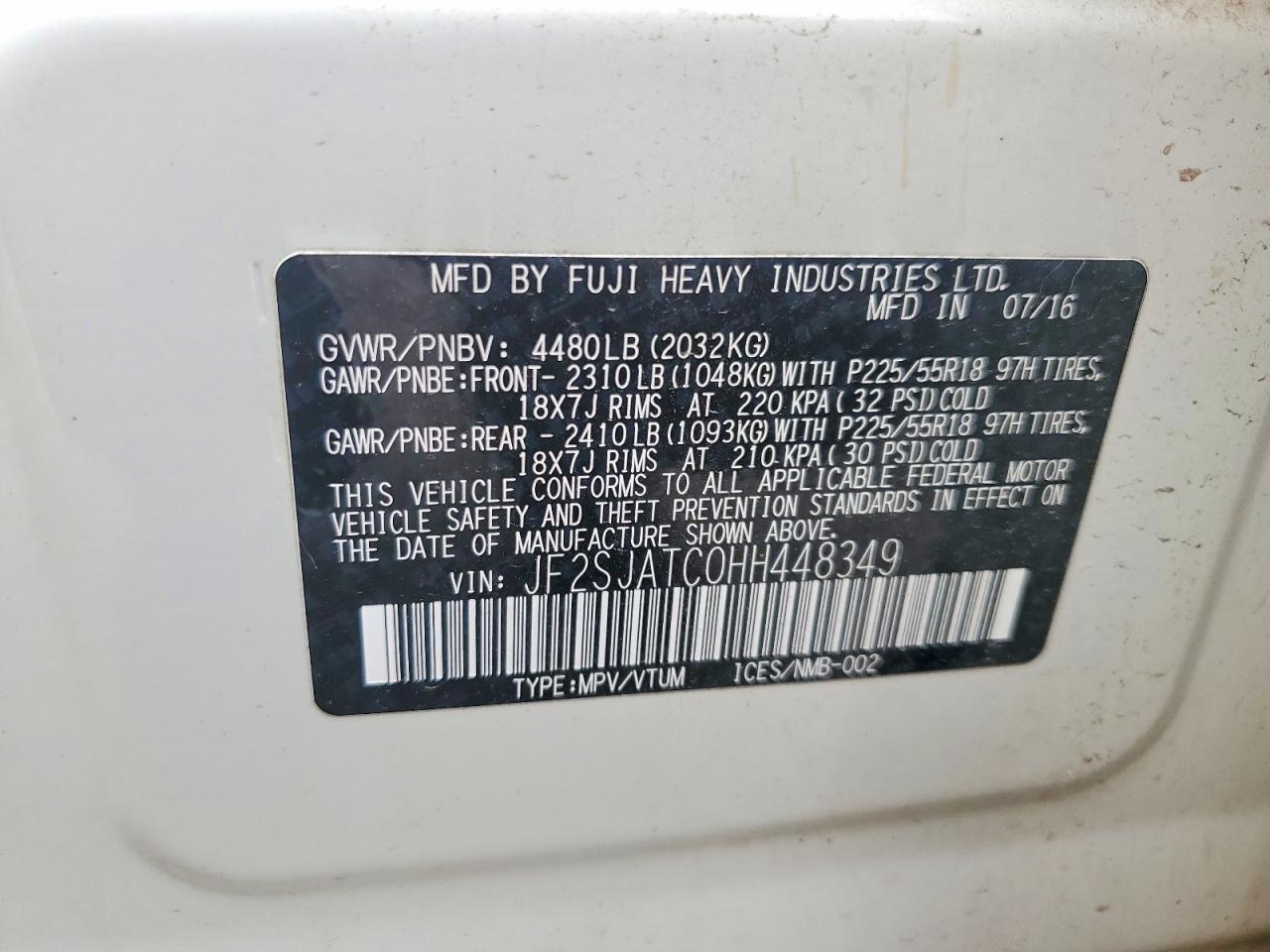 2017 Subaru Forester 2.5i Touring Белый vin: JF2SJATC0HH448349