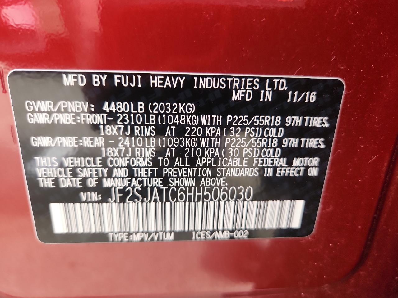 2017 Subaru Forester 2.5i Touring Red vin: JF2SJATC6HH506030