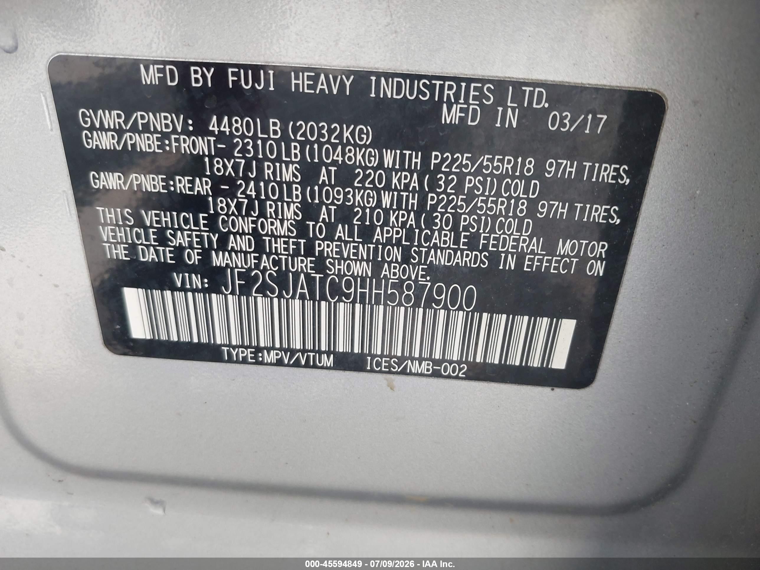2017 Subaru Forester 2.5i Touring Silver vin: JF2SJATC9HH587900