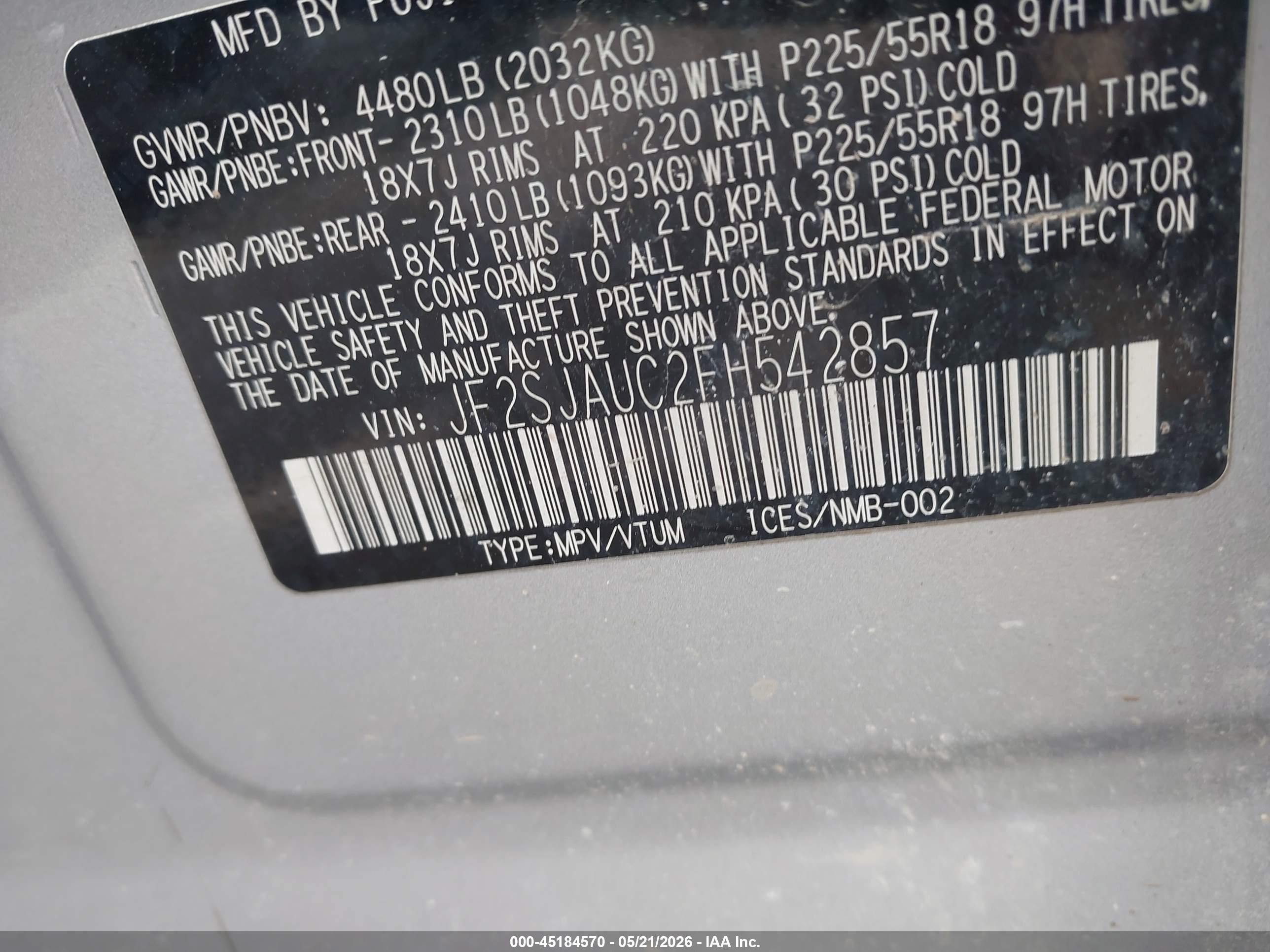 2015 Subaru Forester   Silver vin: JF2SJAUC2FH542857