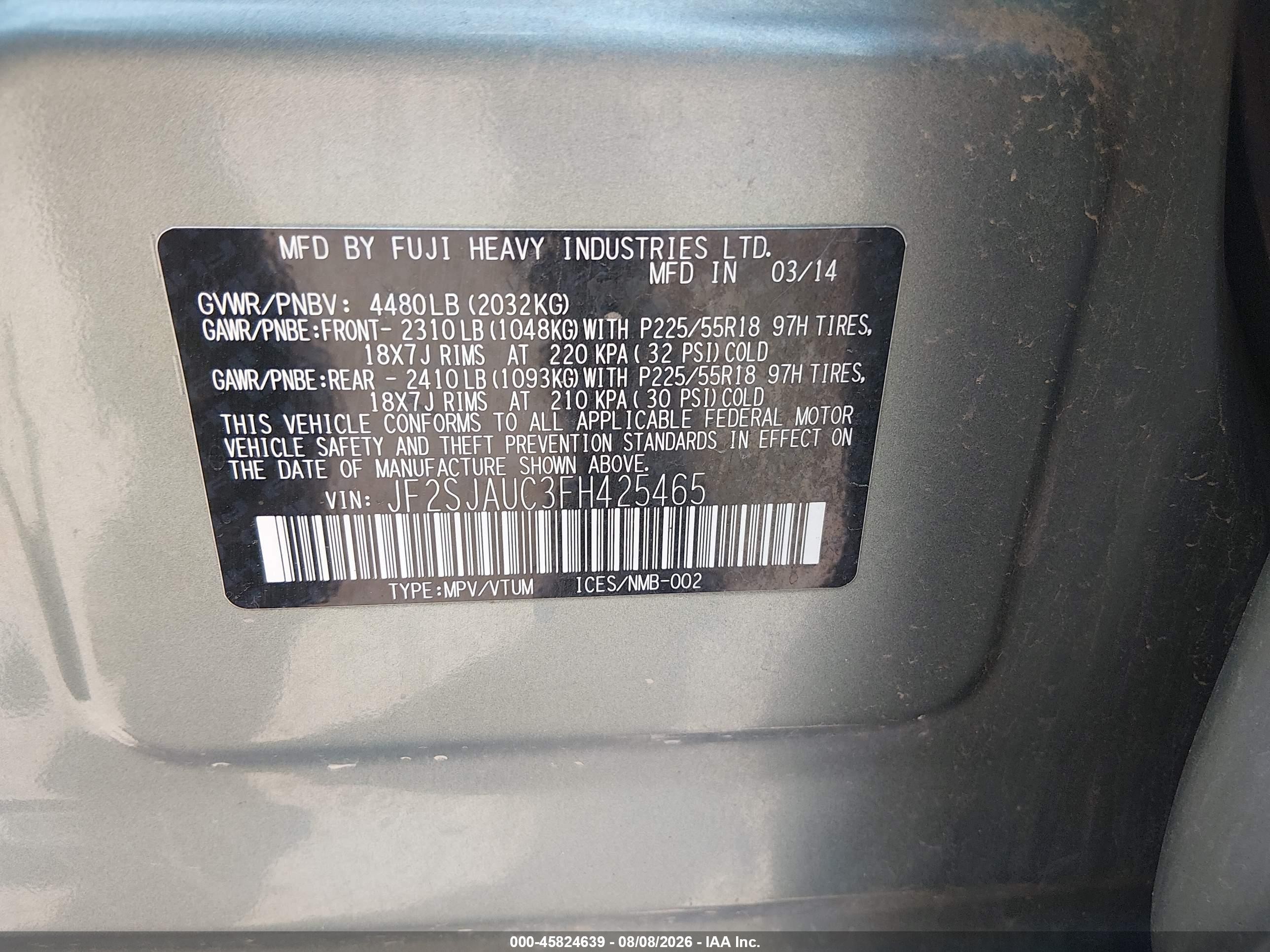 2015 Subaru Forester 2.5i Touring Green vin: JF2SJAUC3FH425465