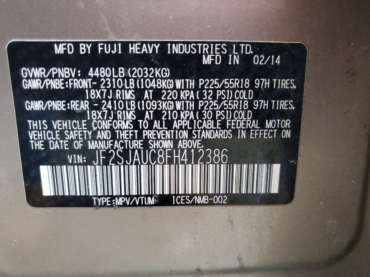 2015 Subaru Forester 2.5i Touring Brown vin: JF2SJAUC8FH412386