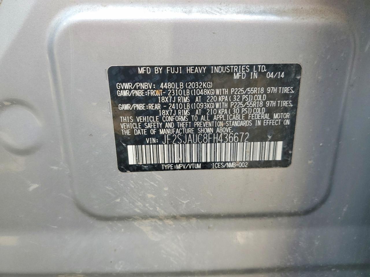2015 Subaru Forester 2.5i Touring Silver vin: JF2SJAUC8FH436672