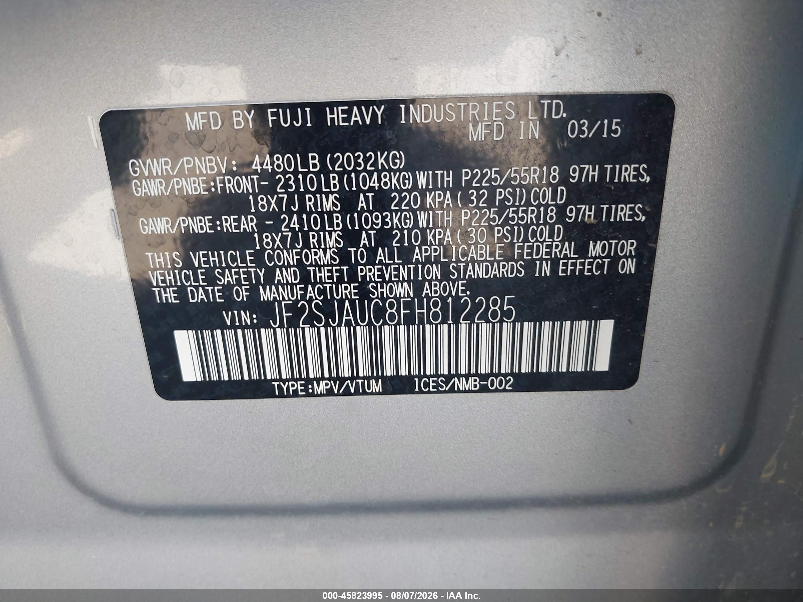 2015 Subaru Forester 2.5i Touring Silver vin: JF2SJAUC8FH812285