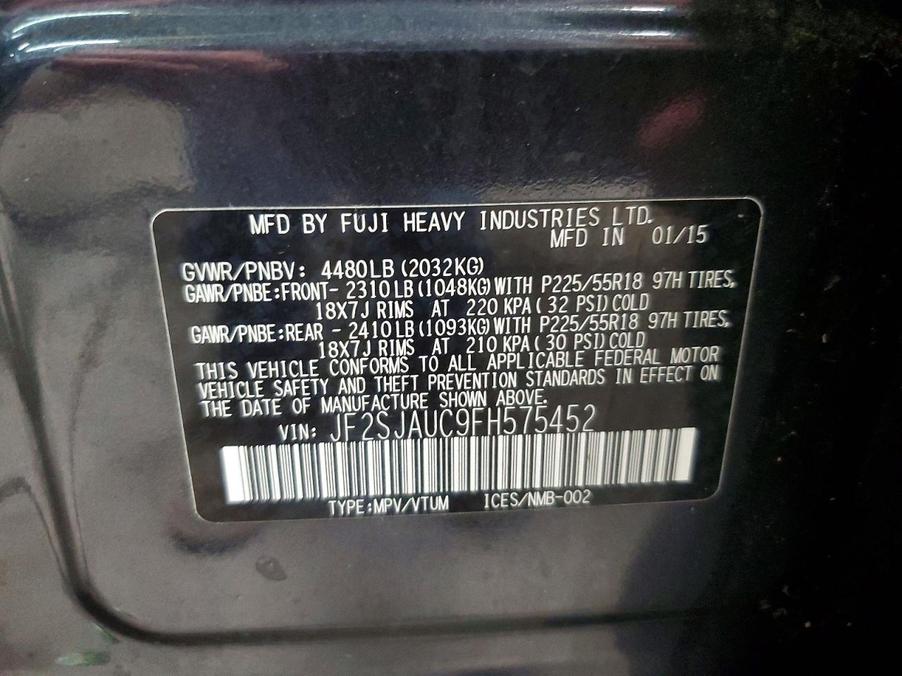 2015 Subaru Forester 2.5i Touring Угольный vin: JF2SJAUC9FH575452