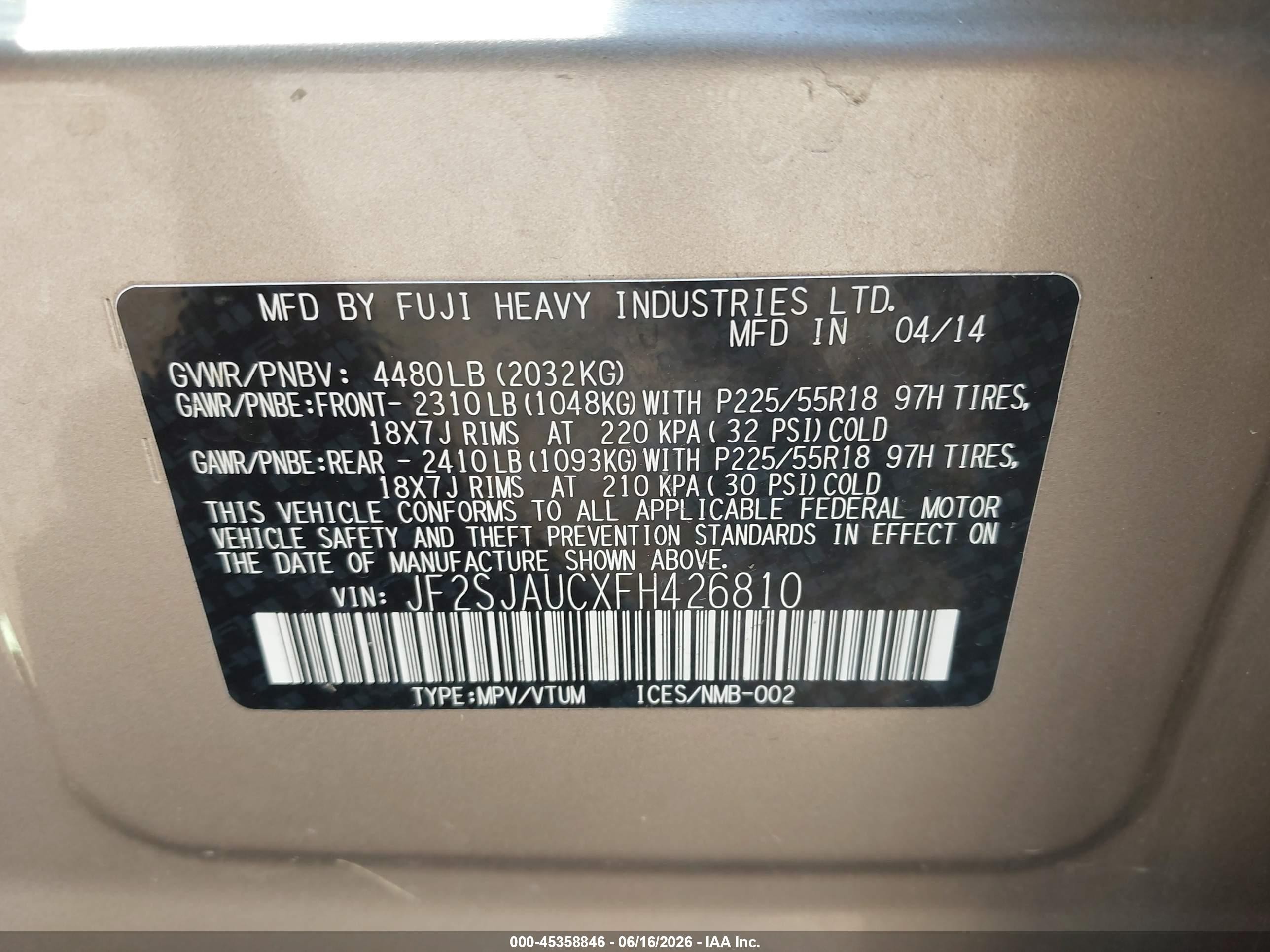 2015 Subaru Forester 2.5i Touring Brown vin: JF2SJAUCXFH426810