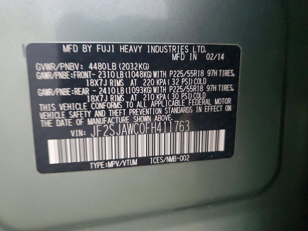 2015 Subaru Forester 2.5i Touring Green vin: JF2SJAWC0FH411763