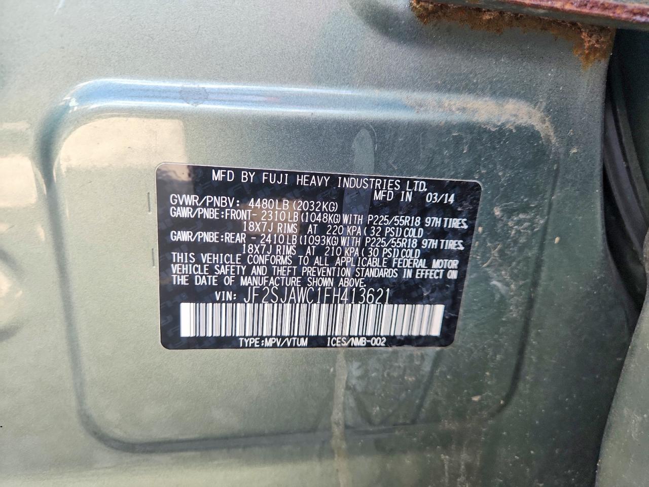 2015 Subaru Forester 2.5i Touring Green vin: JF2SJAWC1FH413621