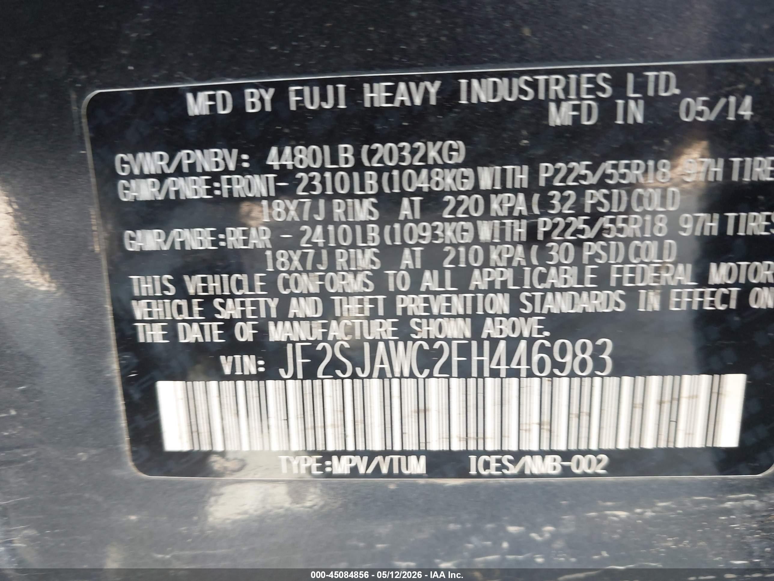 2015 Subaru Forester 2.5i Touring Dark Blue vin: JF2SJAWC2FH446983