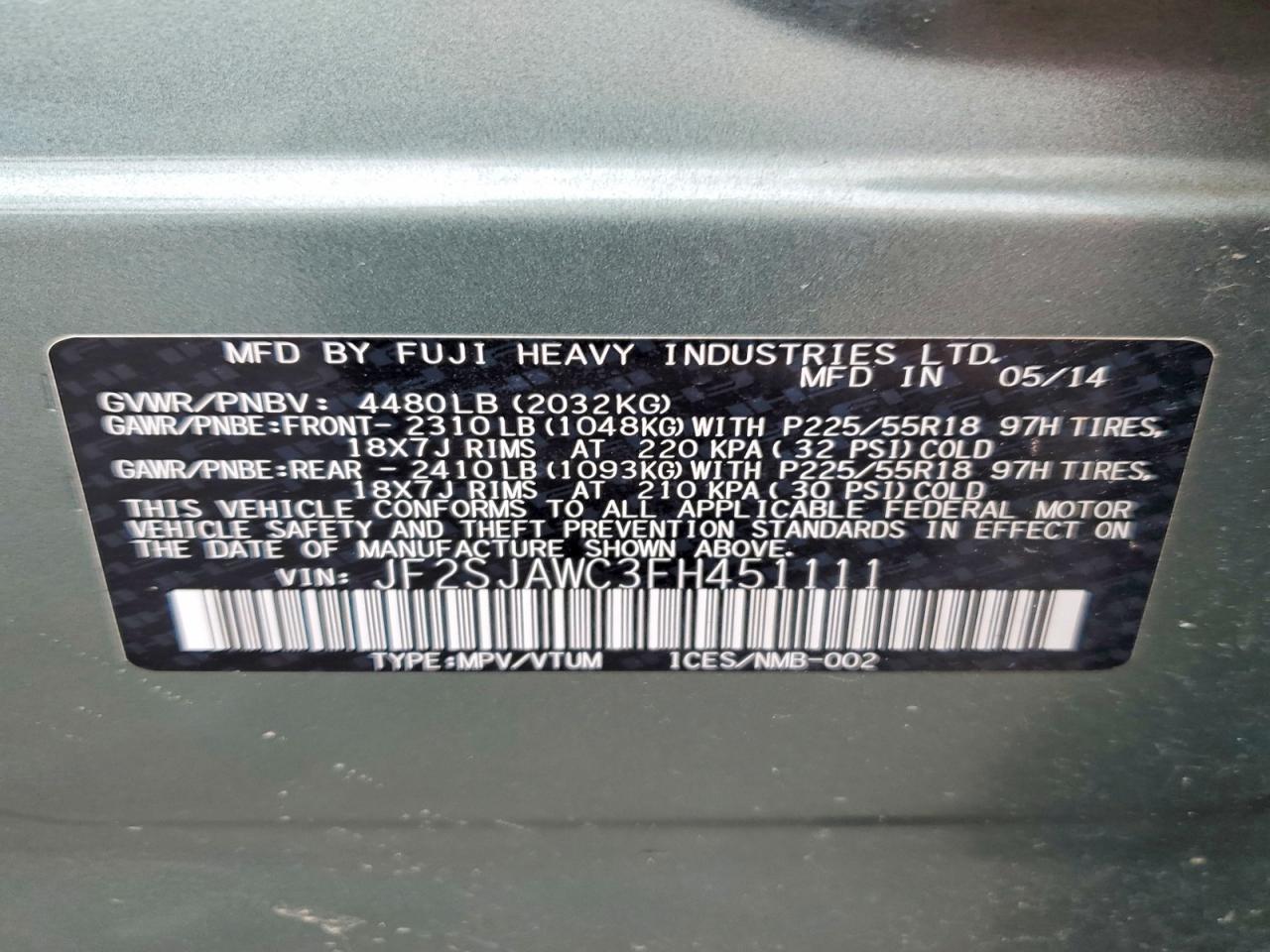 2015 Subaru Forester 2.5i Touring Зеленый vin: JF2SJAWC3FH451111