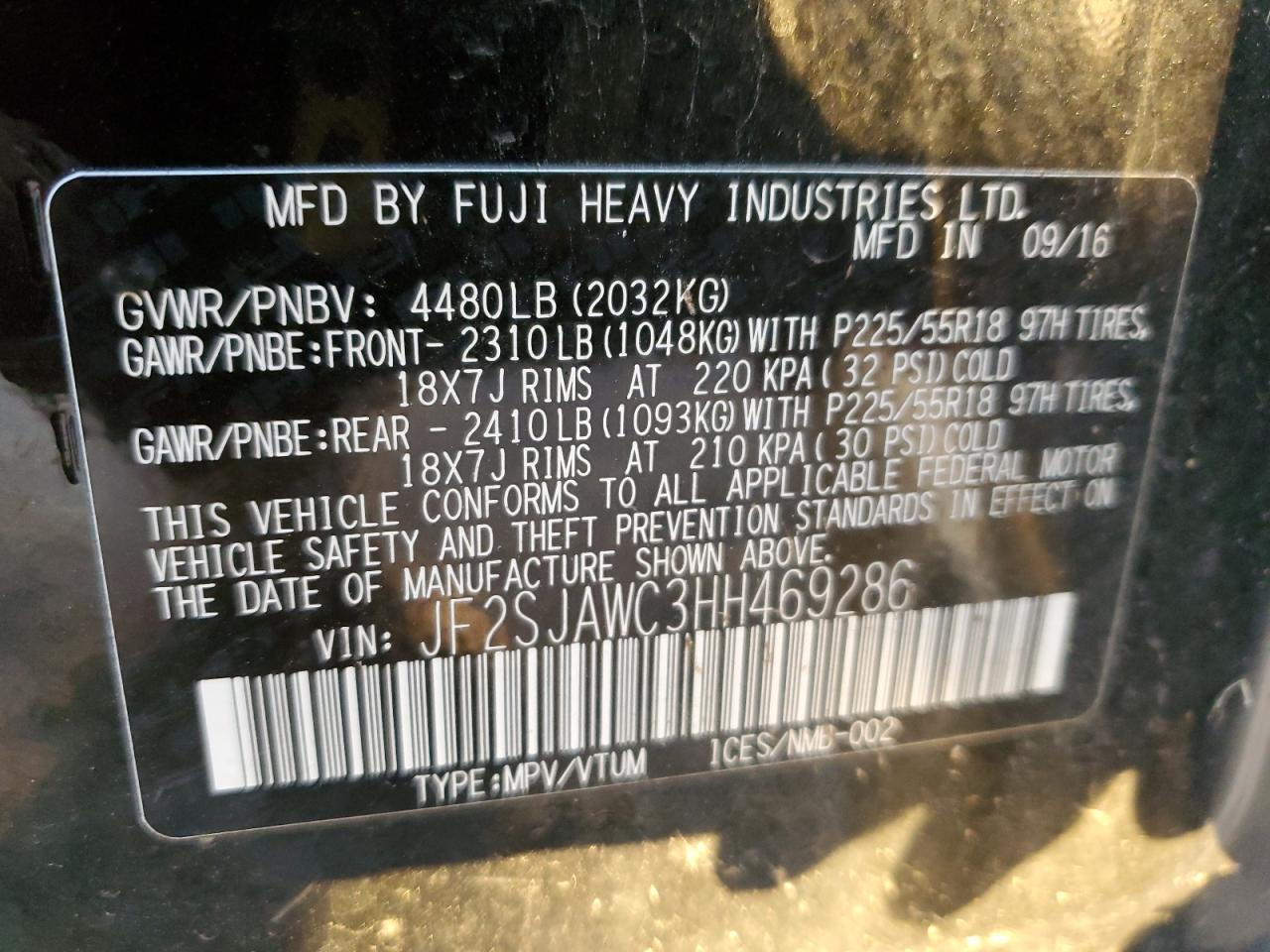 2017 Subaru Forester 2.5i Touring Black vin: JF2SJAWC3HH469286