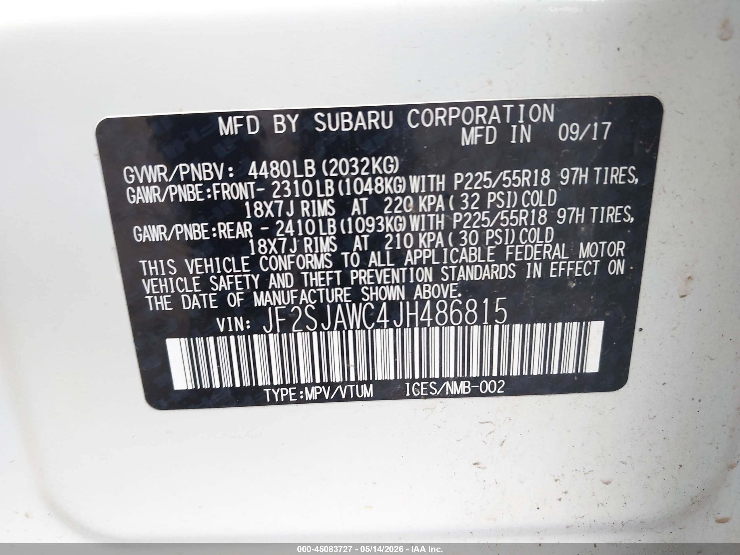 2018 Subaru Forester 2.5i Touring White vin: JF2SJAWC4JH486815