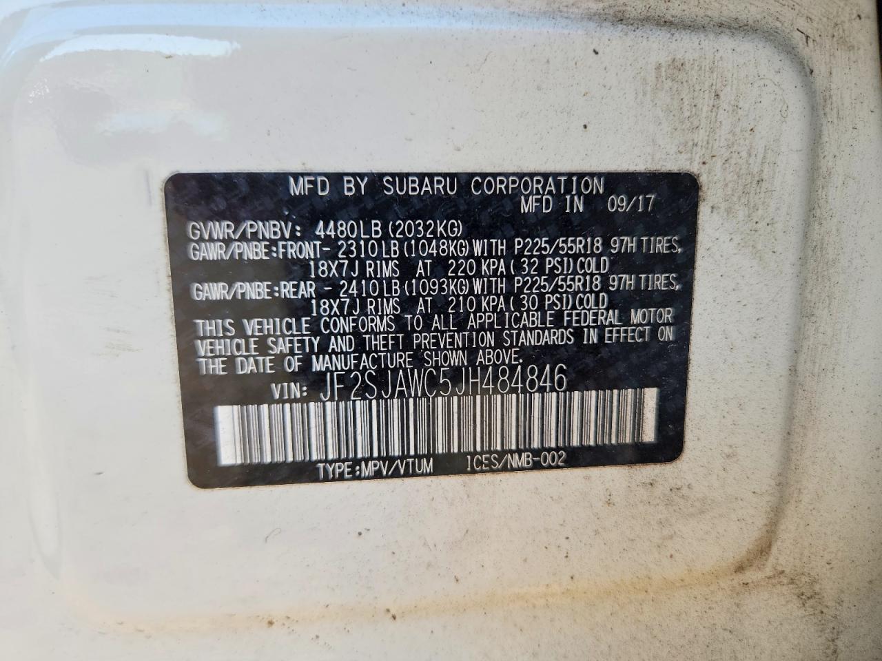 2018 Subaru Forester 2.5i Touring Белый vin: JF2SJAWC5JH484846