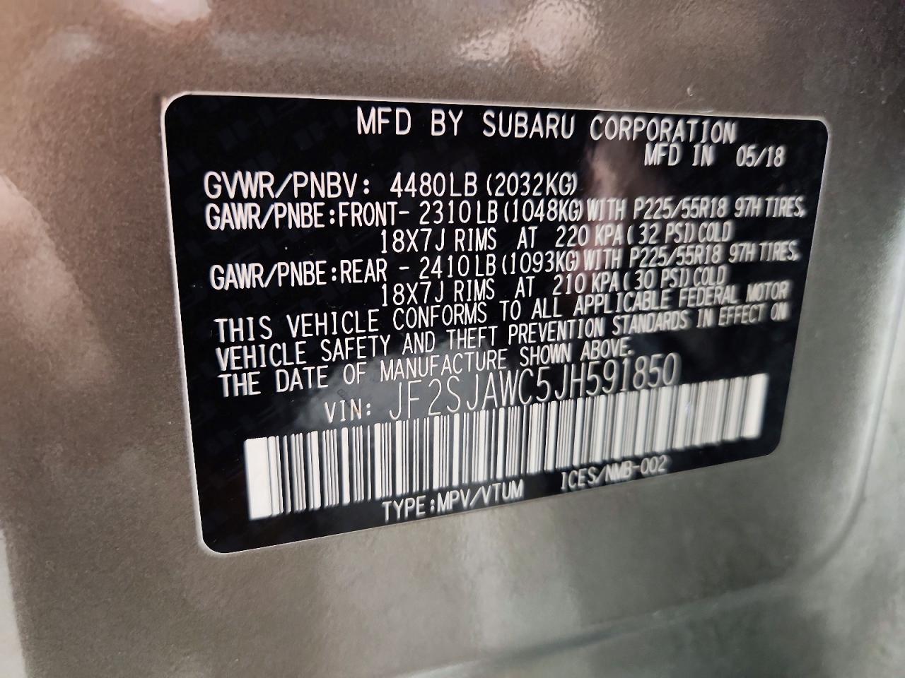 2018 Subaru Forester 2.5i Touring Gray vin: JF2SJAWC5JH591850