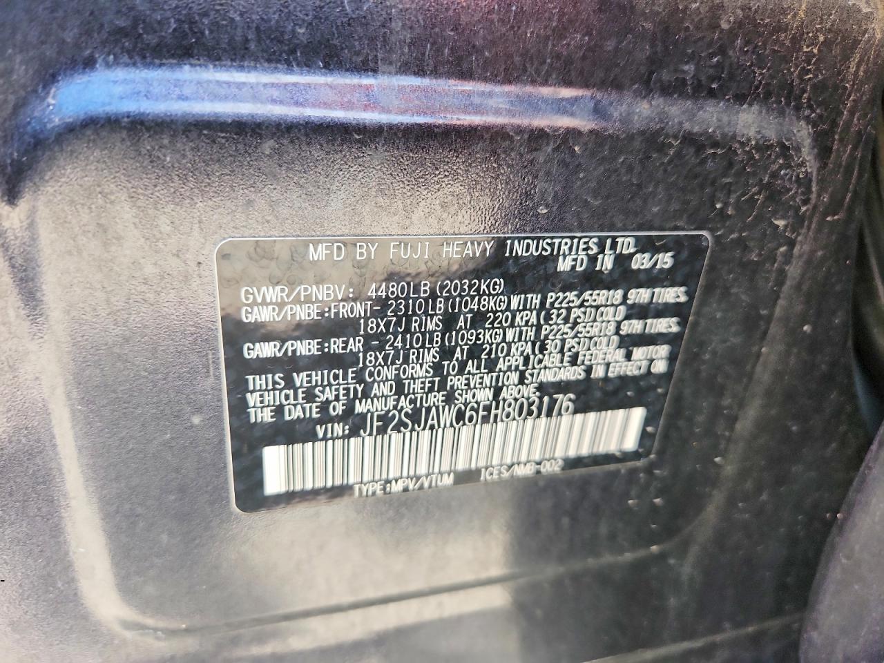 2015 Subaru Forester 2.5i Touring Gray vin: JF2SJAWC6FH803176