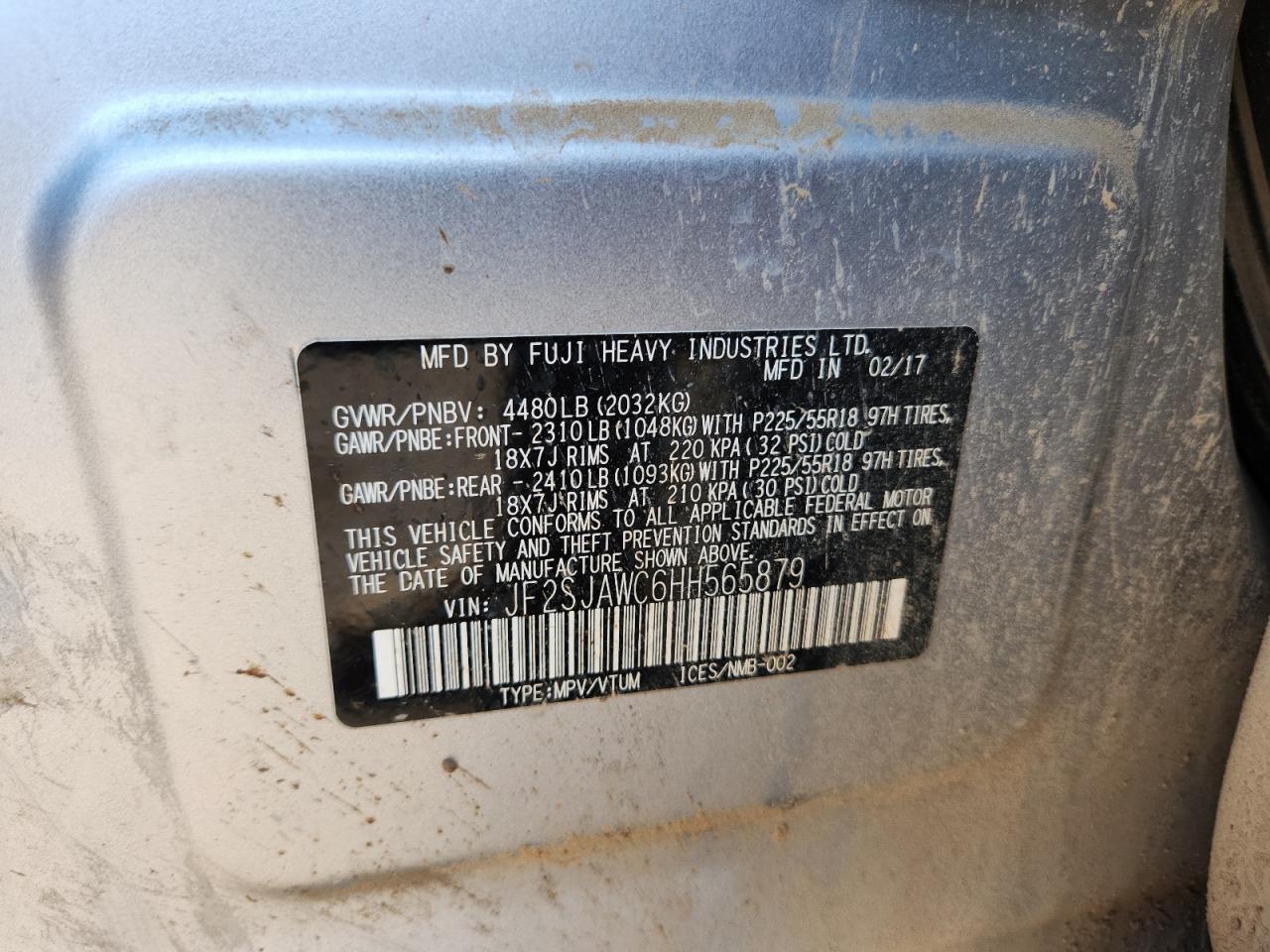 2017 Subaru Forester 2.5i Touring Silver vin: JF2SJAWC6HH565879