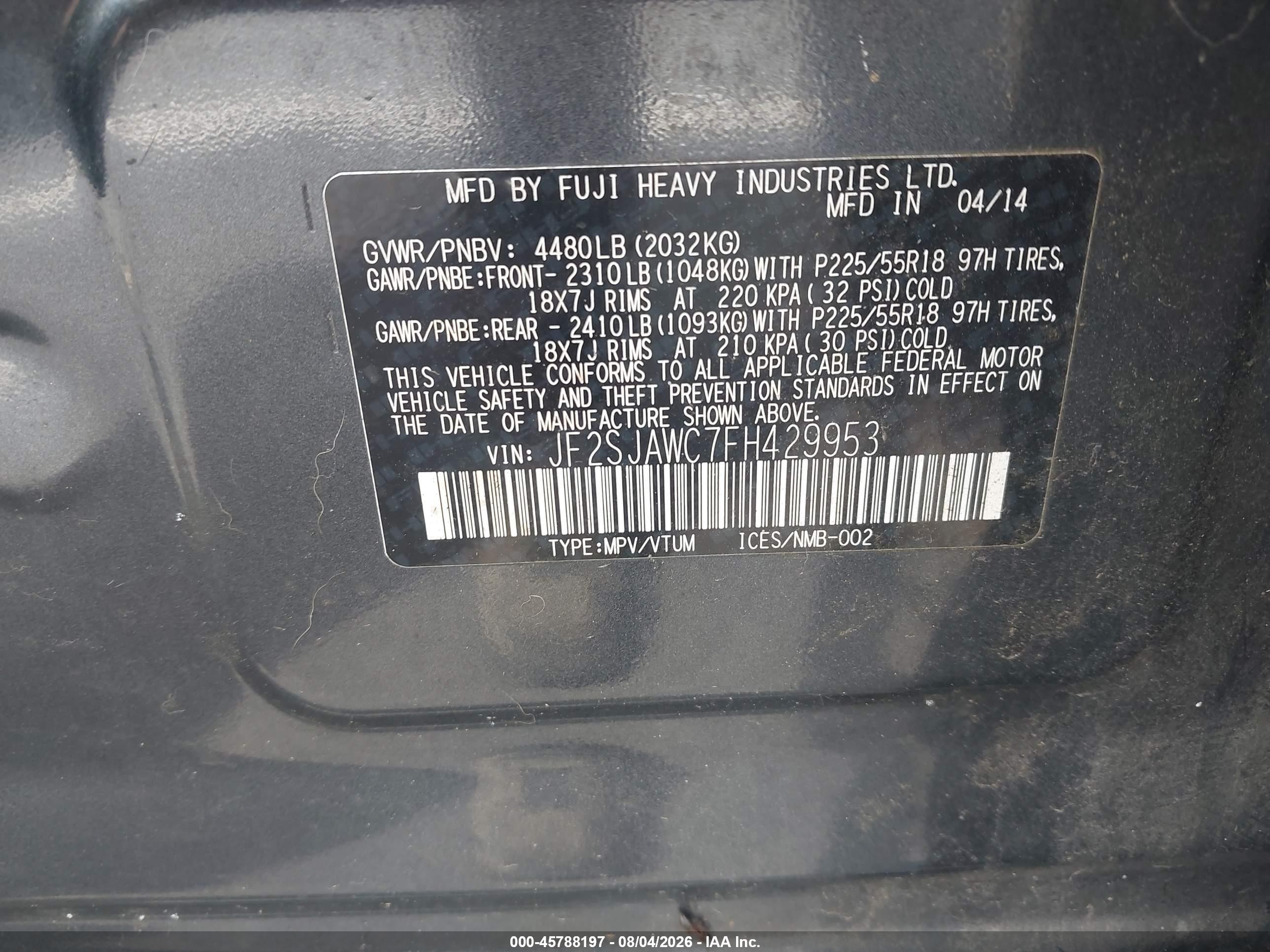 2015 Subaru Forester 2.5i Touring Black vin: JF2SJAWC7FH429953