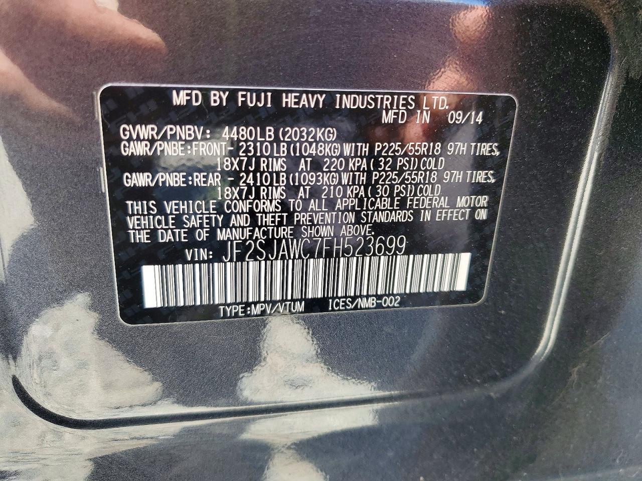2015 Subaru Forester 2.5i Touring Green vin: JF2SJAWC7FH523699