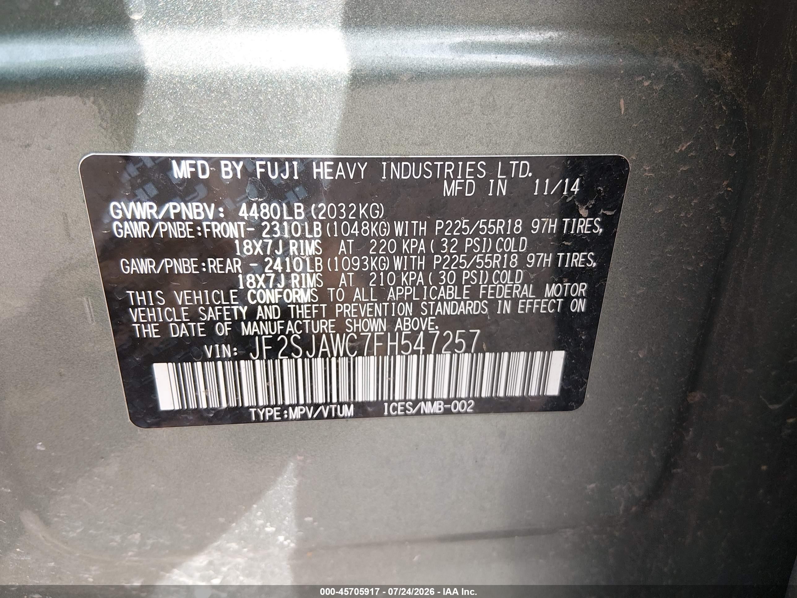 2015 Subaru Forester 2.5i Touring Green vin: JF2SJAWC7FH547257