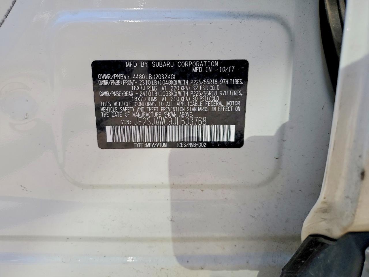 2018 Subaru Forester 2.5i Touring White vin: JF2SJAWC9JH503768