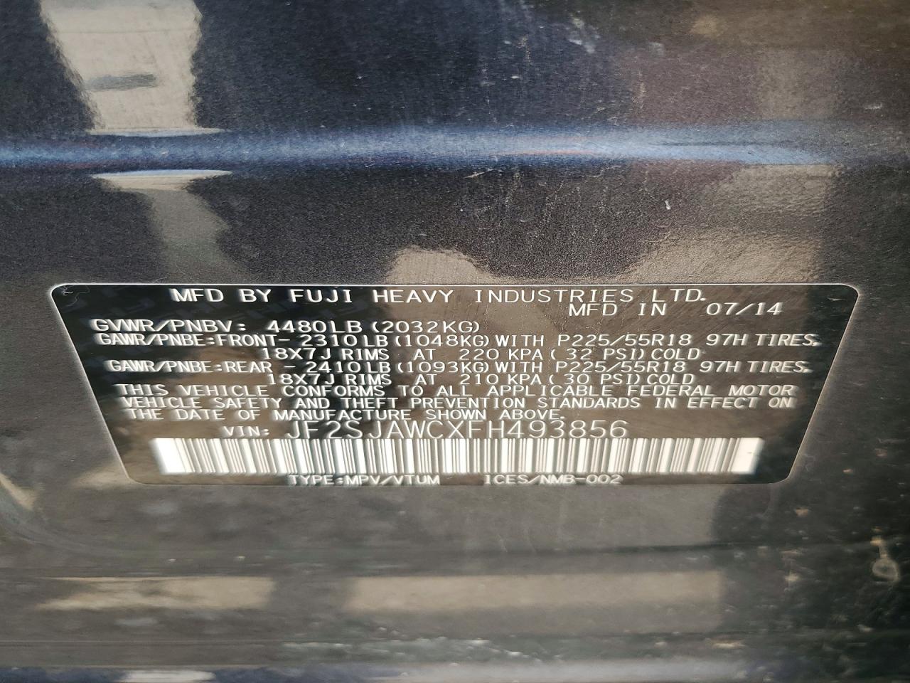 2015 Subaru Forester 2.5i Touring Black vin: JF2SJAWCXFH493856