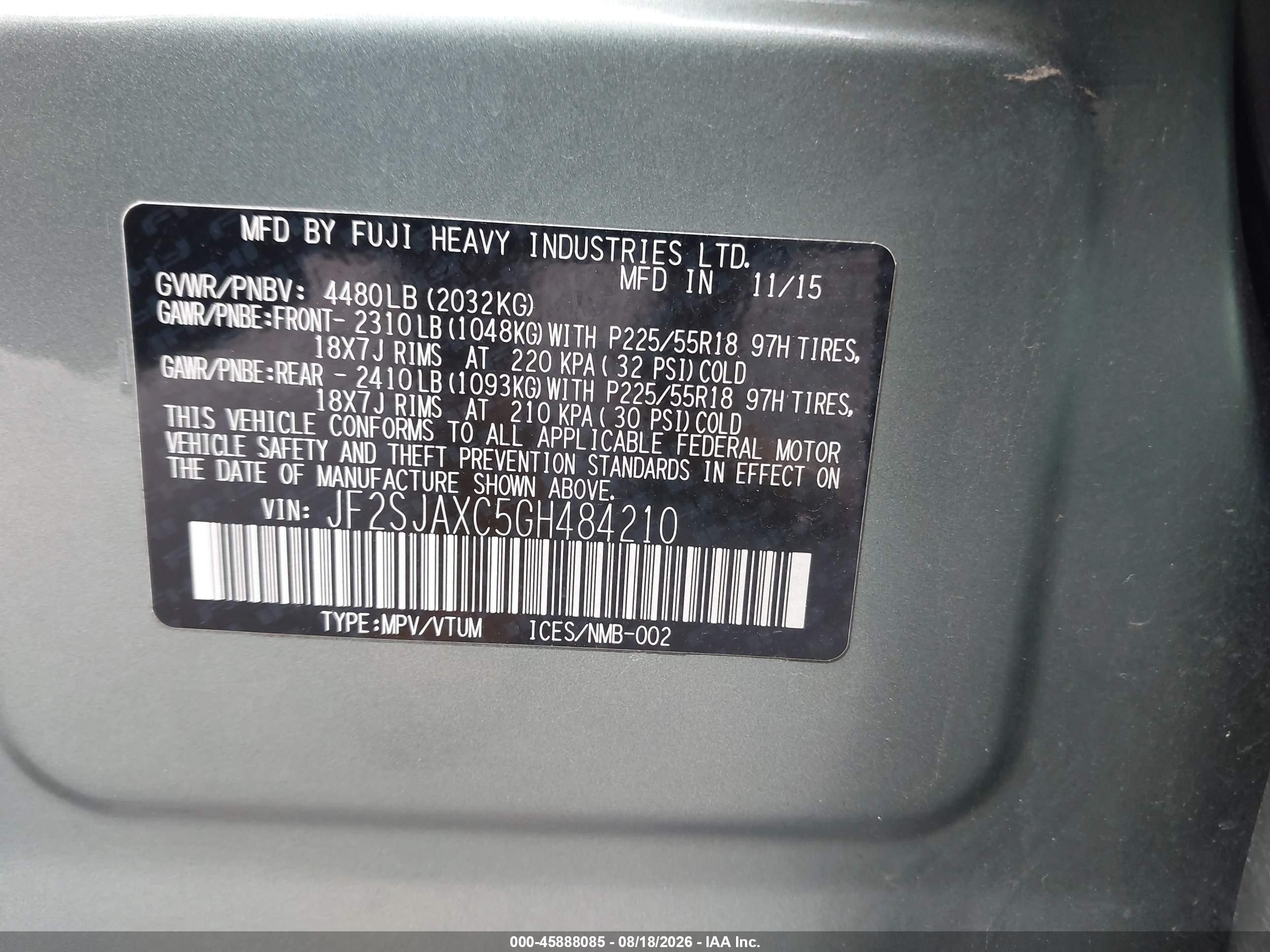 2016 Subaru Forester 2.5i Touring Green vin: JF2SJAXC5GH484210