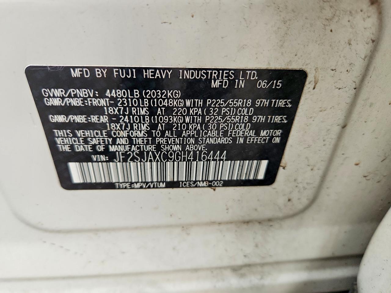 2016 Subaru Forester 2.5i Touring White vin: JF2SJAXC9GH416444