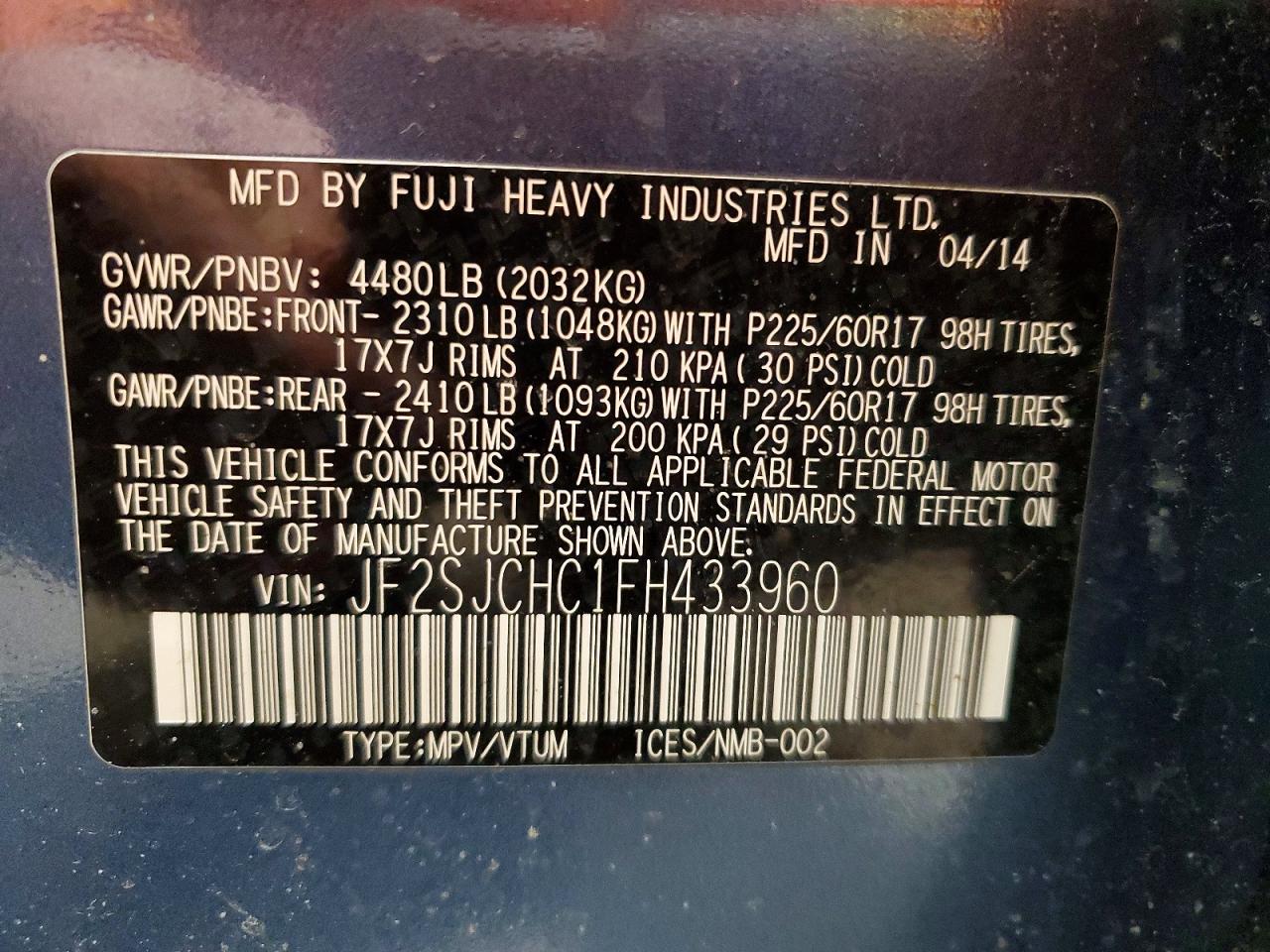 2015 Subaru Forester 2.5i Limited Blue vin: JF2SJCHC1FH433960