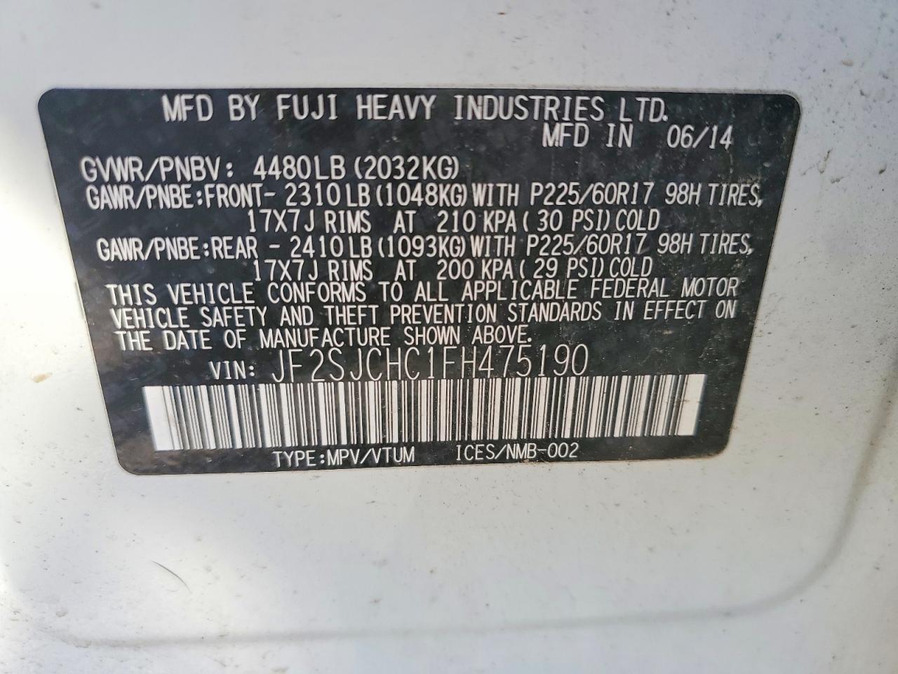 2015 Subaru Forester 2.5i Limited White vin: JF2SJCHC1FH475190