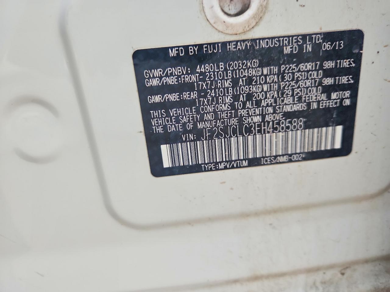 2014 Subaru Forester 2.5i Touring Белый vin: JF2SJCLC3EH458588