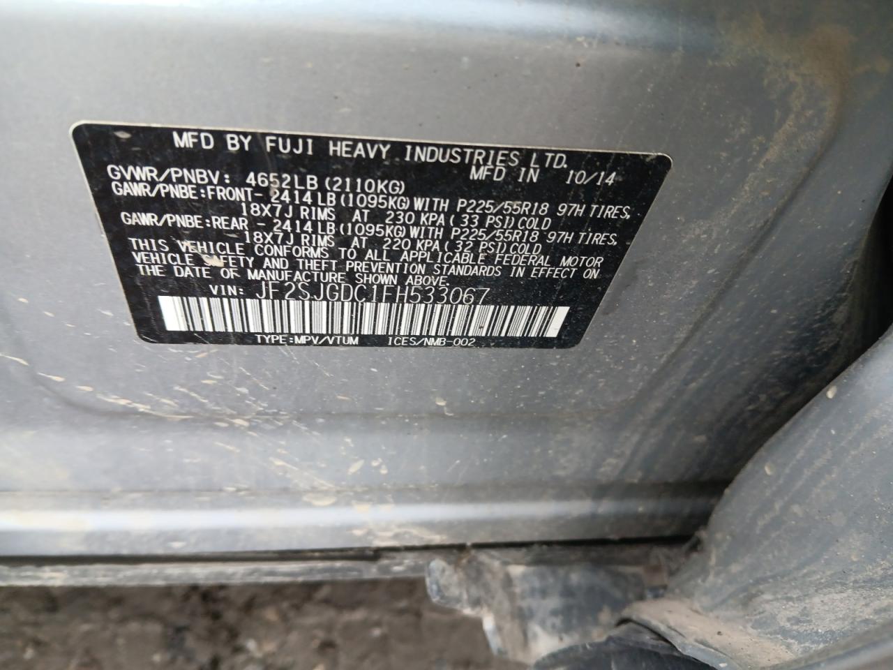 2015 Subaru Forester 2.0xt Premium Silver vin: JF2SJGDC1FH533067