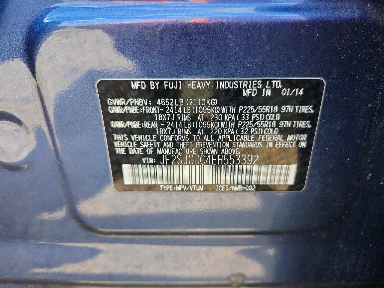 2014 Subaru Forester 2.0xt Premium Blue vin: JF2SJGDC4EH553392