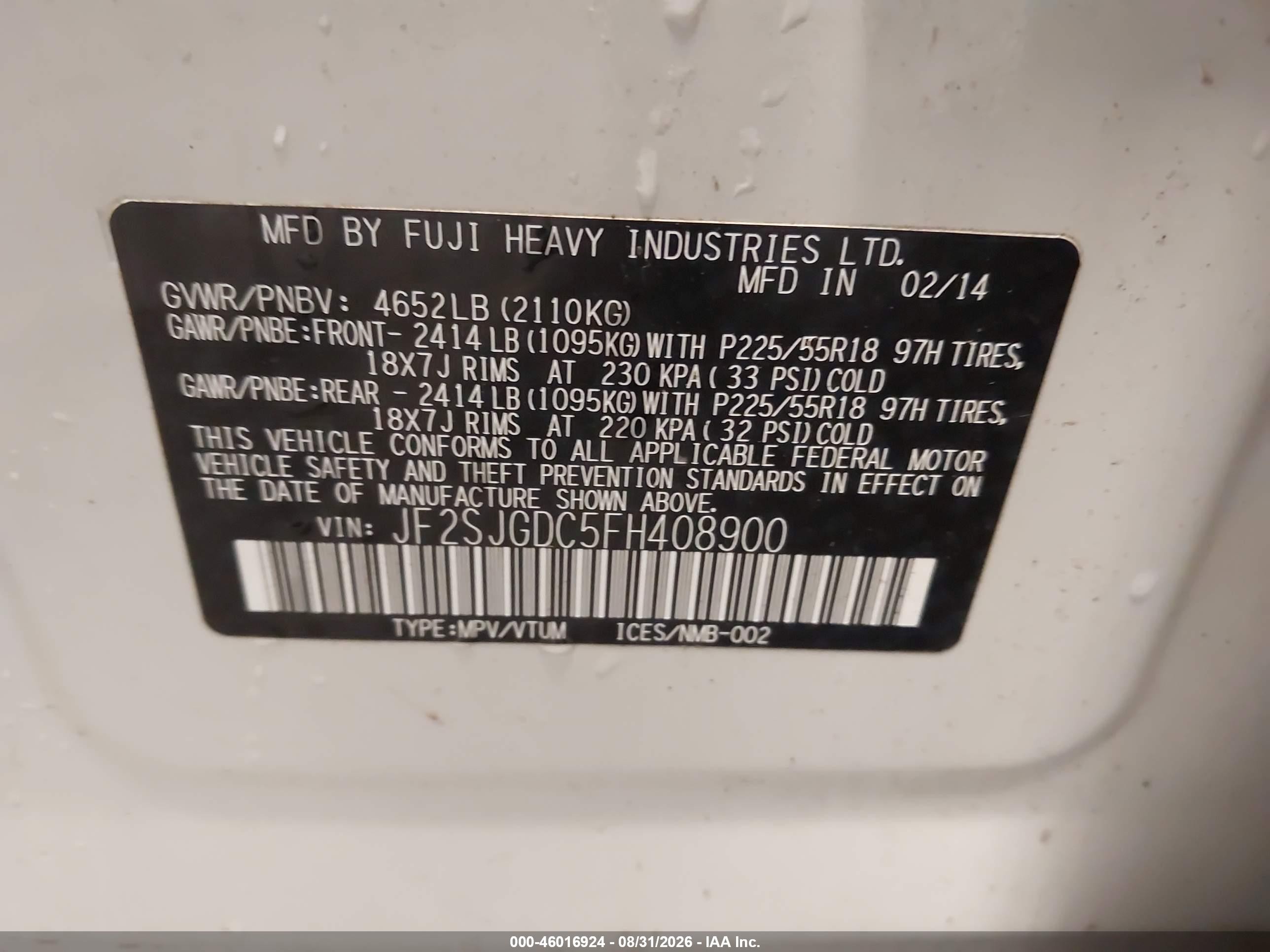 2015 Subaru Forester 2.0xt Premium White vin: JF2SJGDC5FH408900