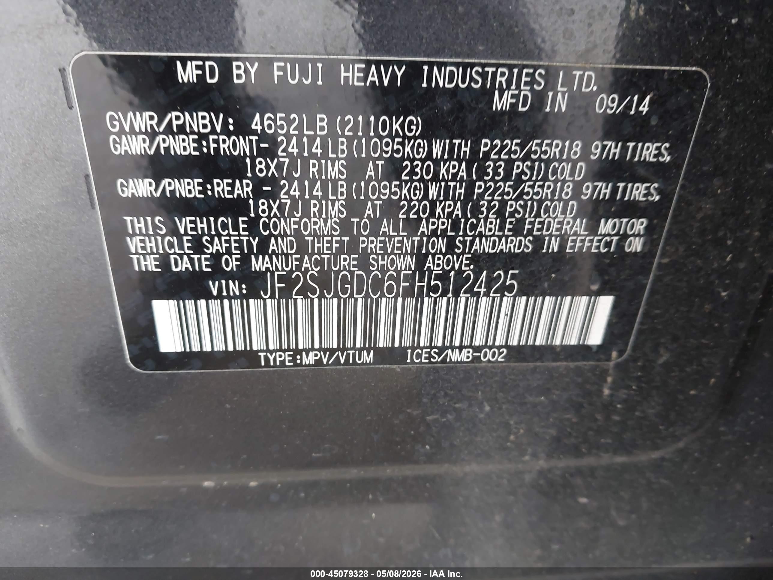 2015 Subaru Forester 2.0xt Premium Gray vin: JF2SJGDC6FH512425
