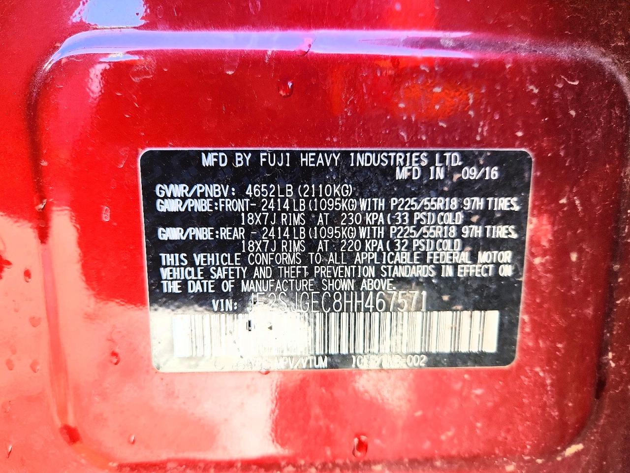 2017 Subaru Forester 2.0xt Premium Red vin: JF2SJGEC8HH467571