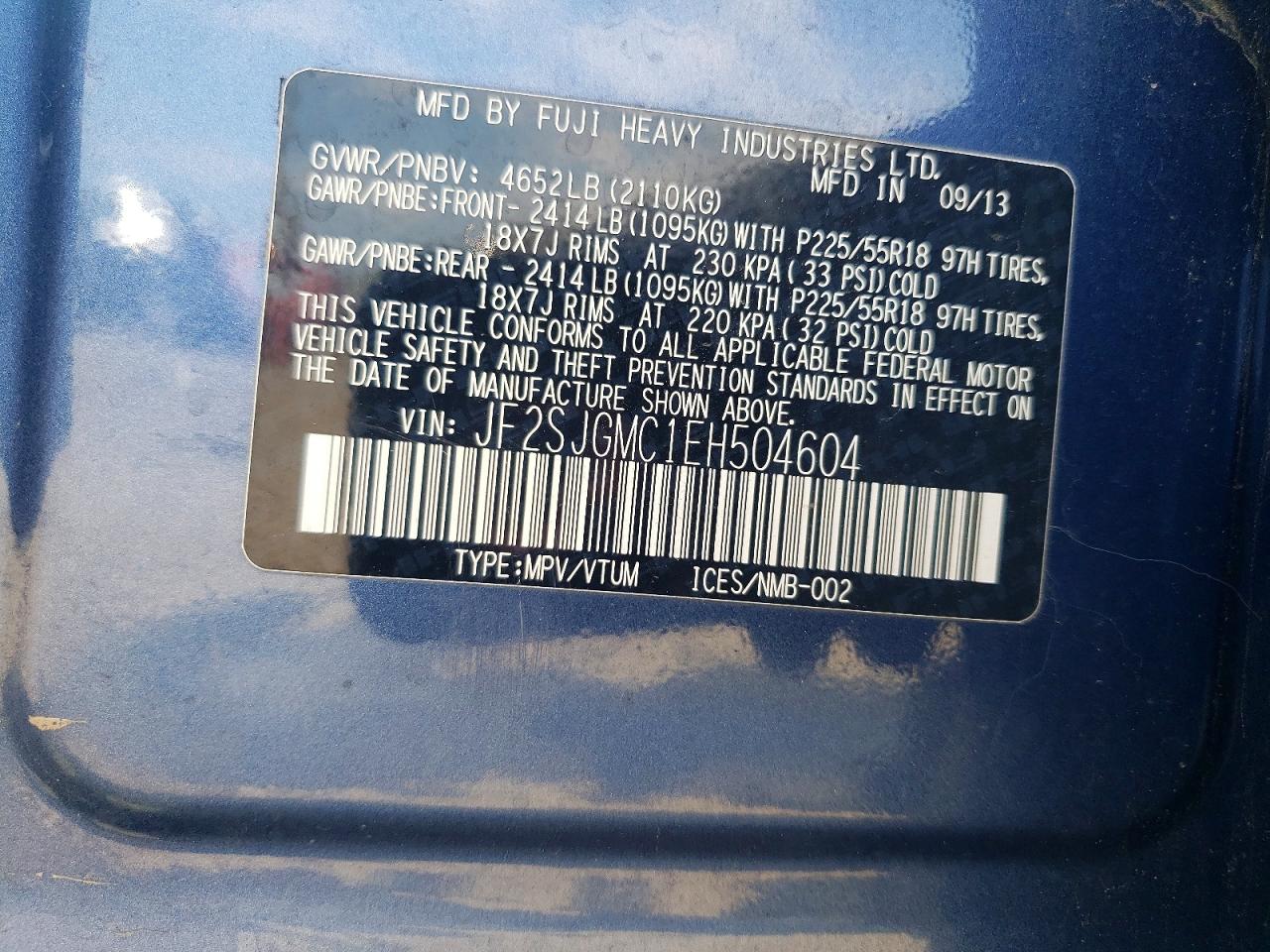 2014 Subaru Forester 2.0xt Touring Blue vin: JF2SJGMC1EH504604