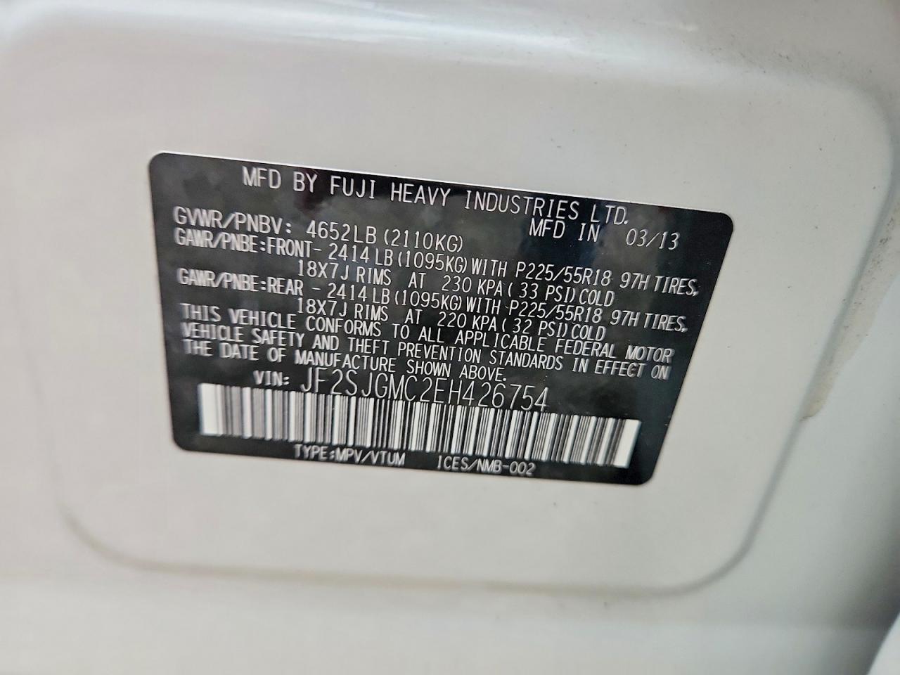 2014 Subaru Forester 2.0xt Touring White vin: JF2SJGMC2EH426754