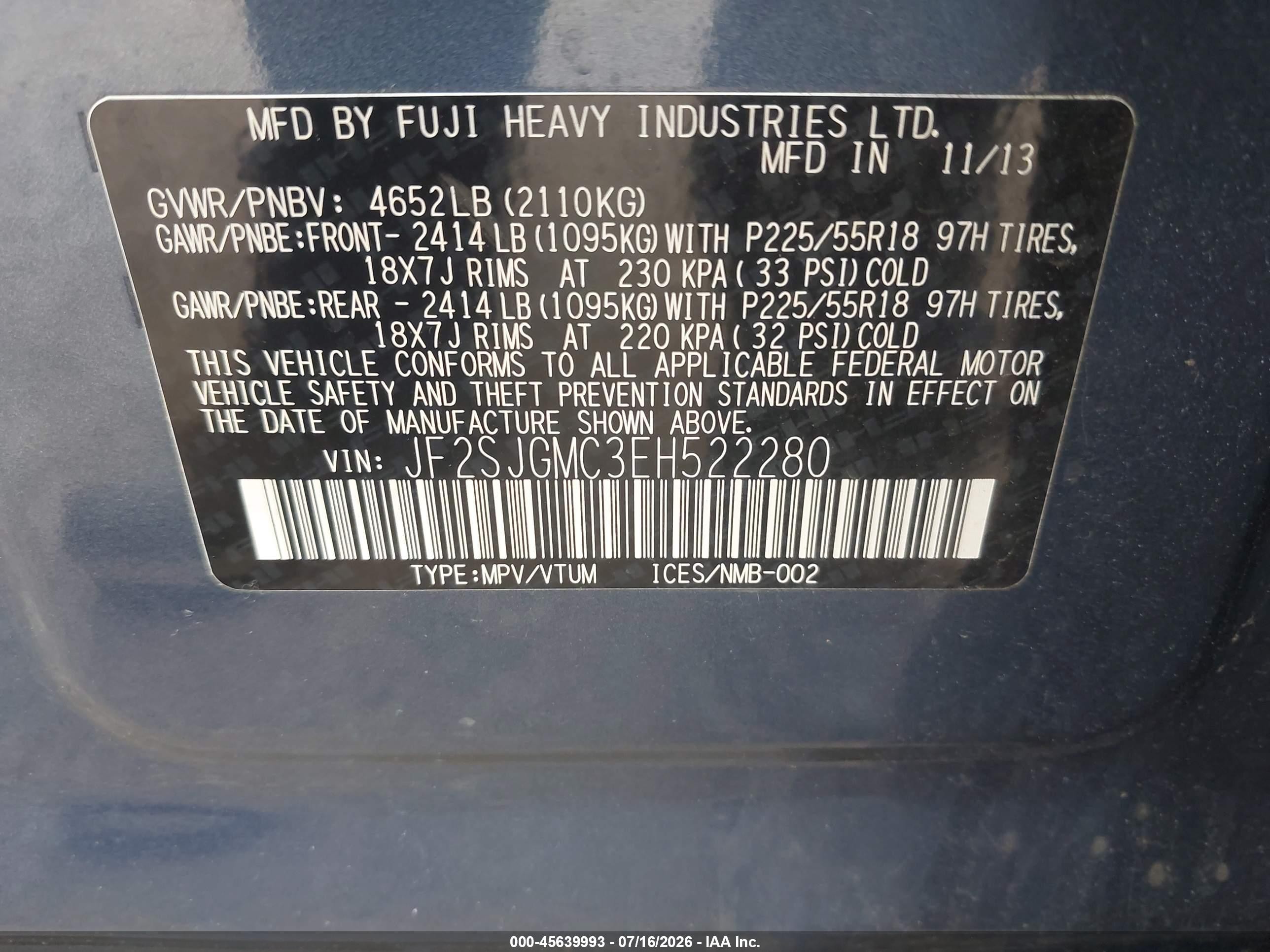 2014 Subaru Forester 2.0xt Touring Blue vin: JF2SJGMC3EH522280
