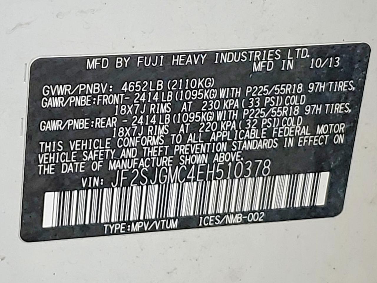 2014 Subaru Forester 2.0xt Touring White vin: JF2SJGMC4EH510378