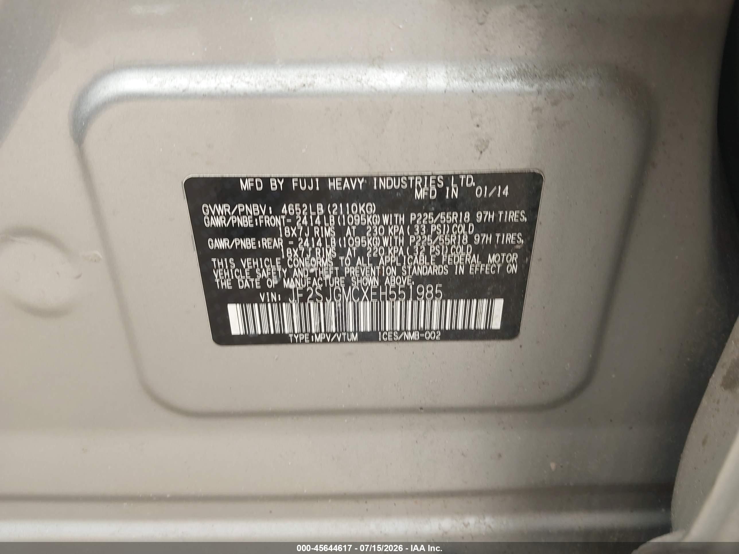 2014 Subaru Forester 2.0xt Touring Silver vin: JF2SJGMCXEH551985
