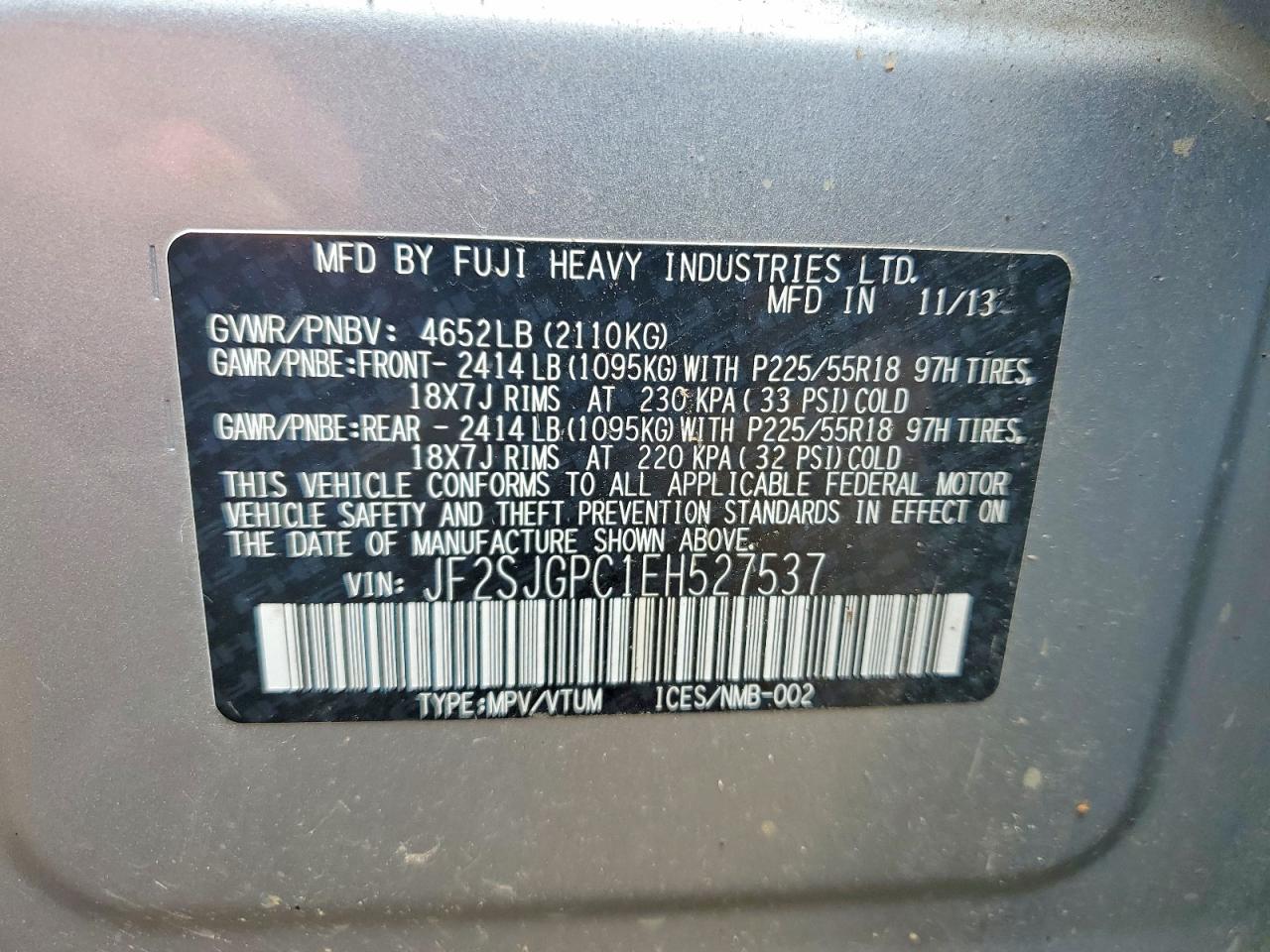 2014 Subaru Forester 2.0xt Touring Gray vin: JF2SJGPC1EH527537