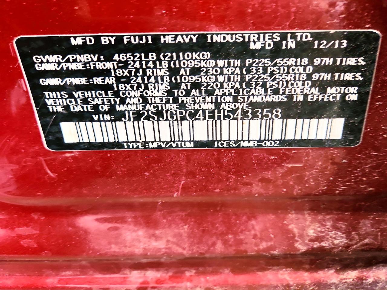 2014 Subaru Forester 2.0xt Touring Burgundy vin: JF2SJGPC4EH543358