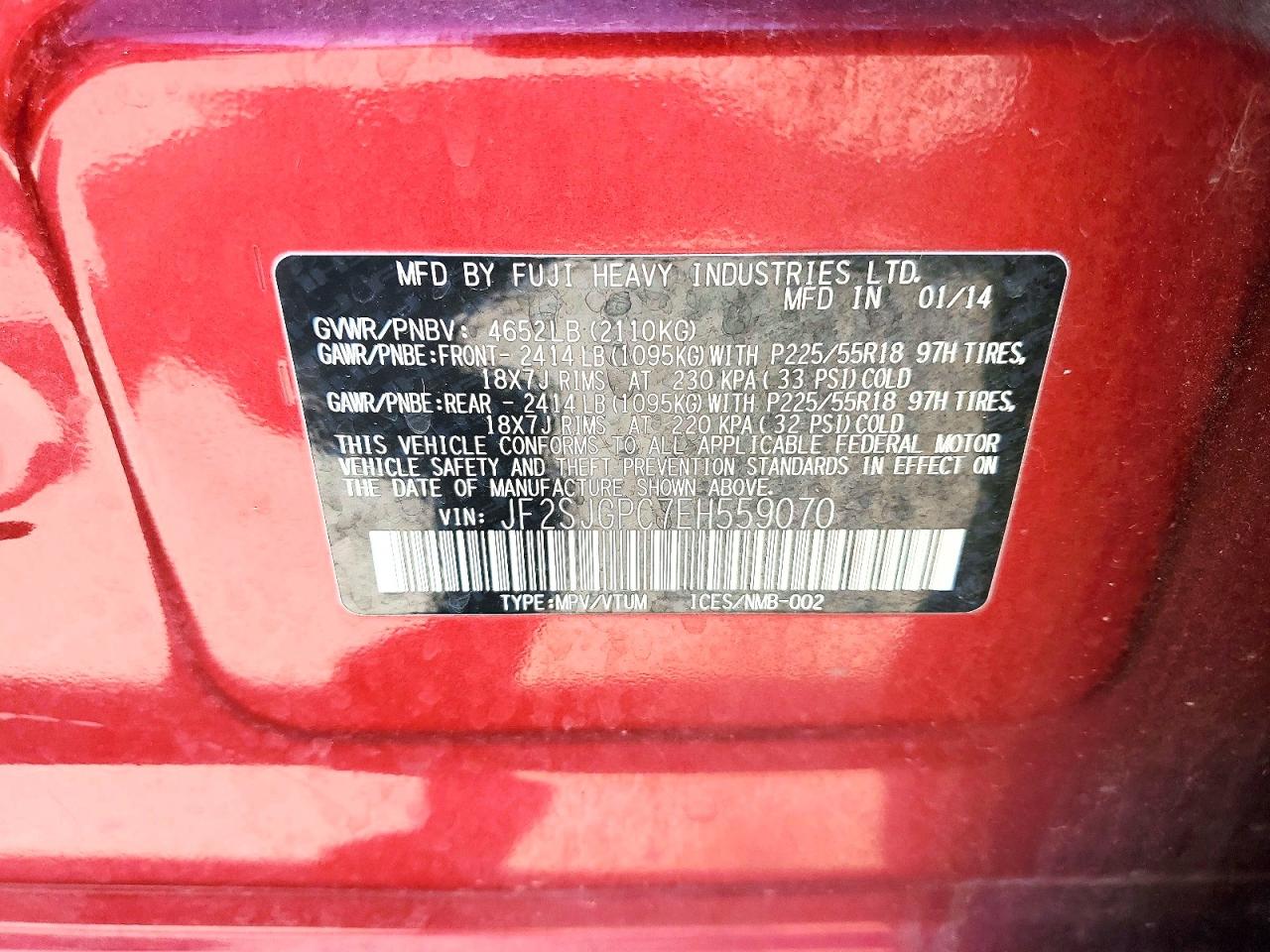 2014 Subaru Forester 2.0xt Touring Red vin: JF2SJGPC7EH559070