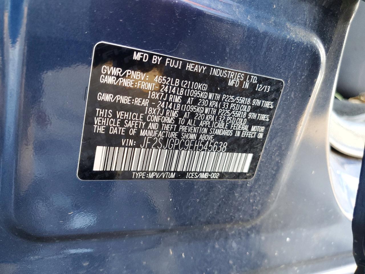 2014 Subaru Forester 2.0xt Touring Blue vin: JF2SJGPC9EH545638