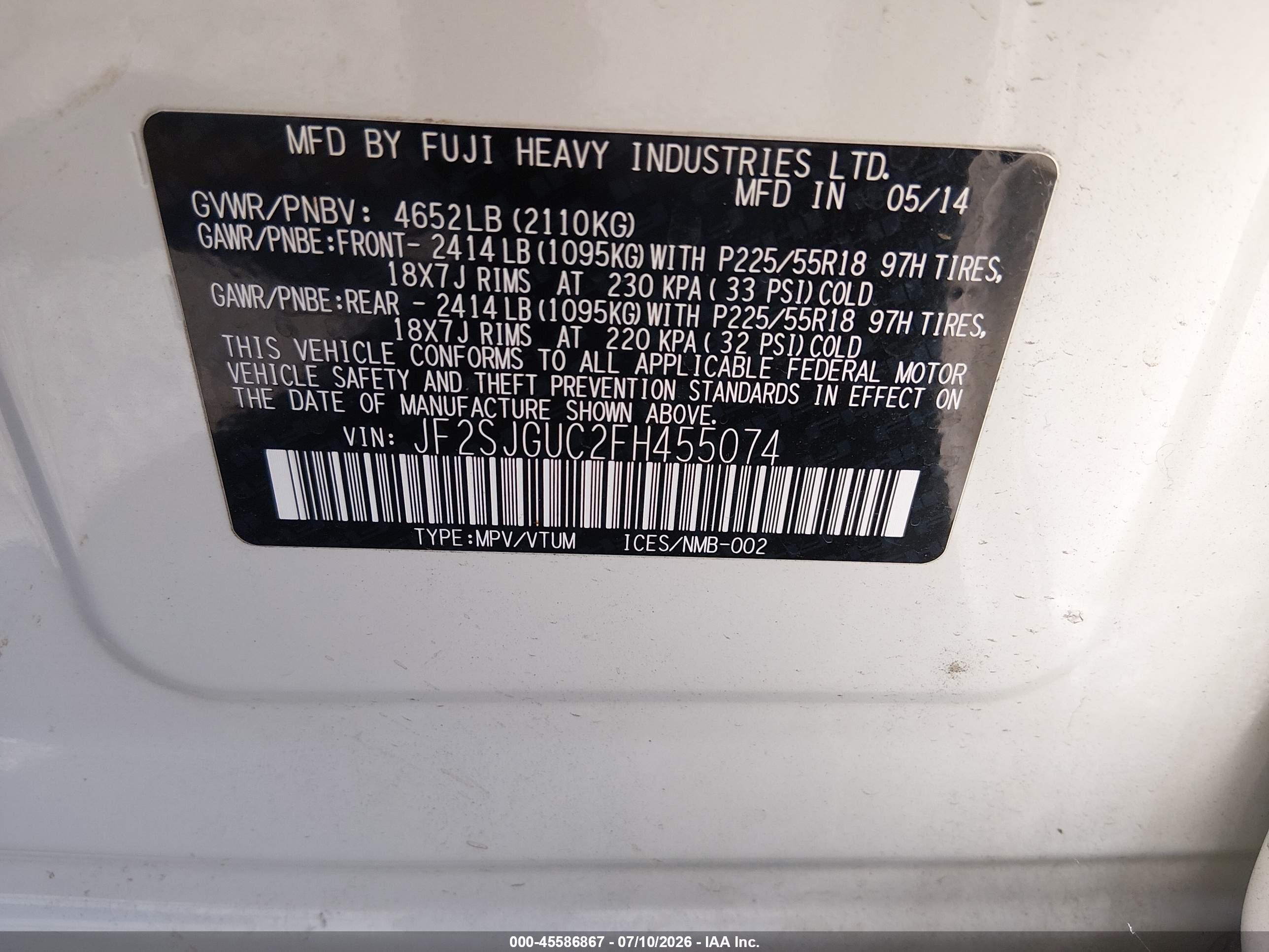 2015 Subaru Forester 2.0xt Touring White vin: JF2SJGUC2FH455074